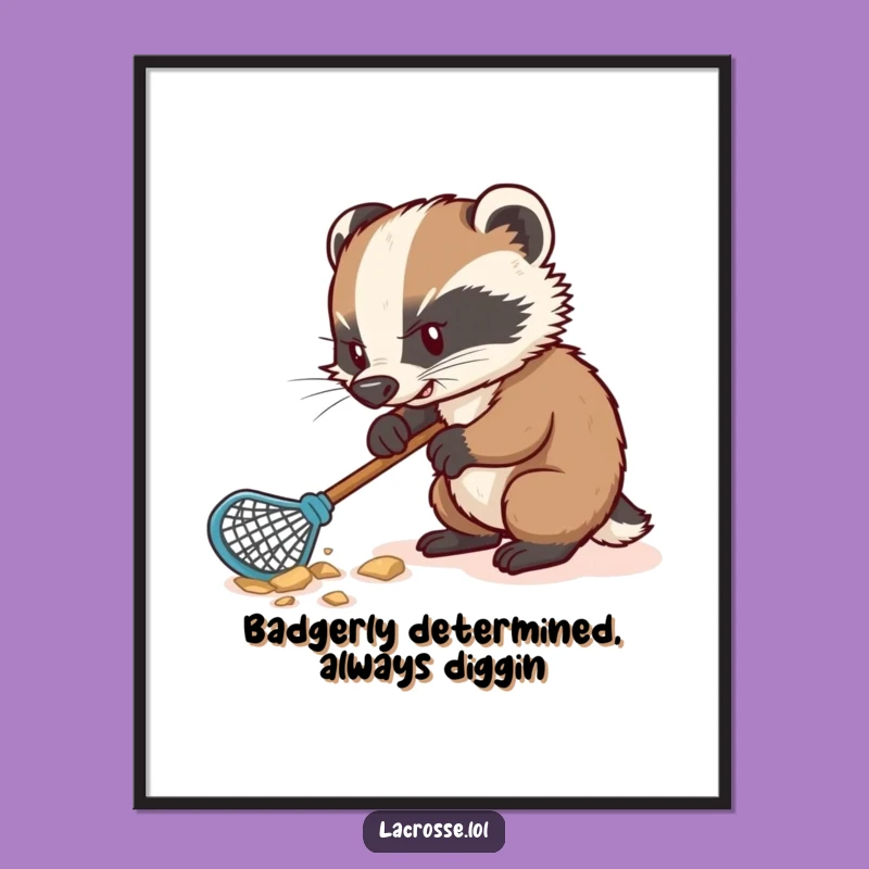 Funny Free Printable Wall Art: Determined Badger with Lacrosse Stick Art